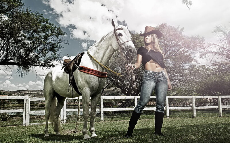 Woman with White Horse — Green, Dramatic, Afternoon