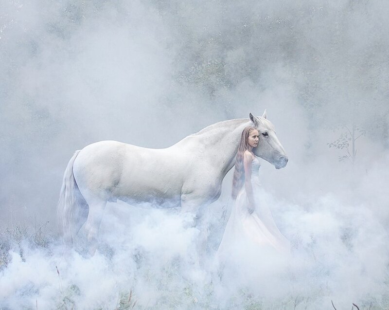 Woman with White Horse — Misty