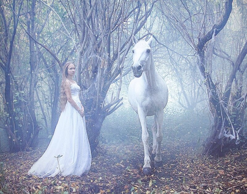Woman with White Horse — Mystical