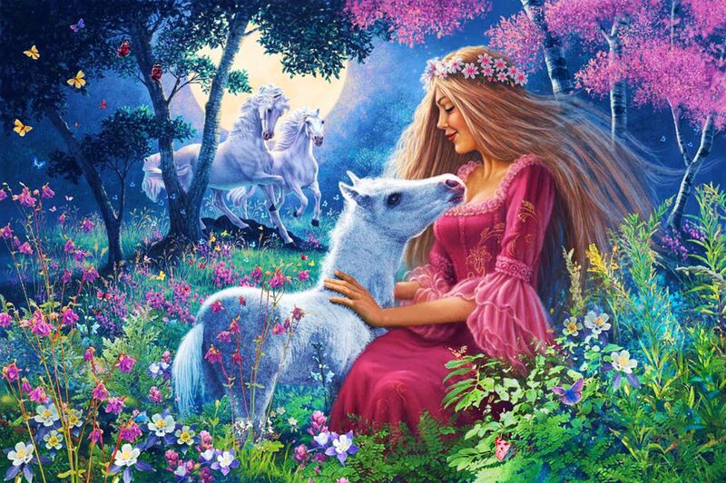 Woman with White Horse — Pink