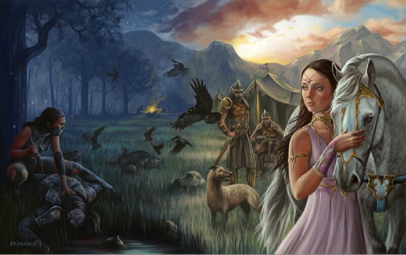 Woman with White Horse — Purple, Dramatic