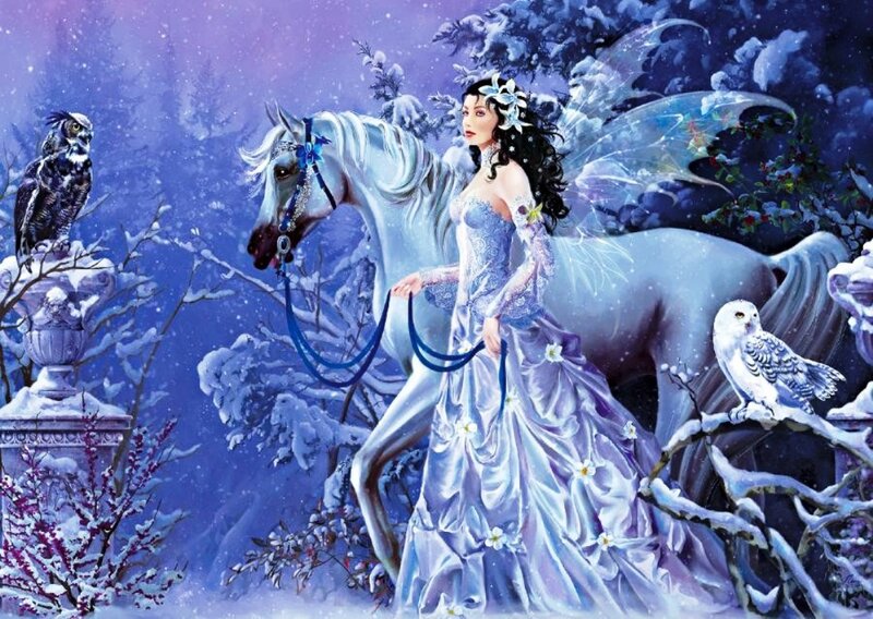 Woman with White Horse — Purple, Fantasy