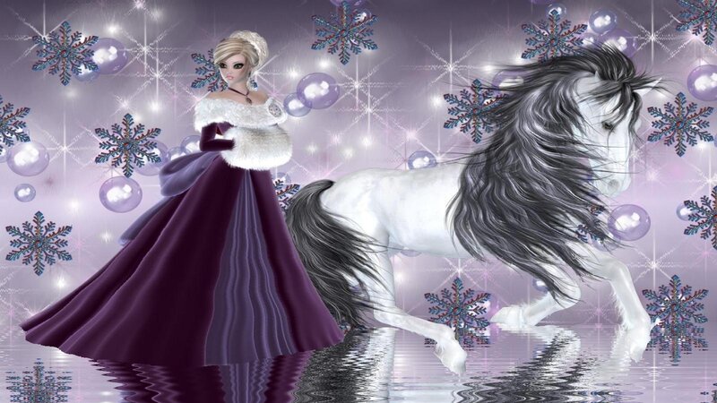 Woman with White Horse — Purple, Magical, Winter