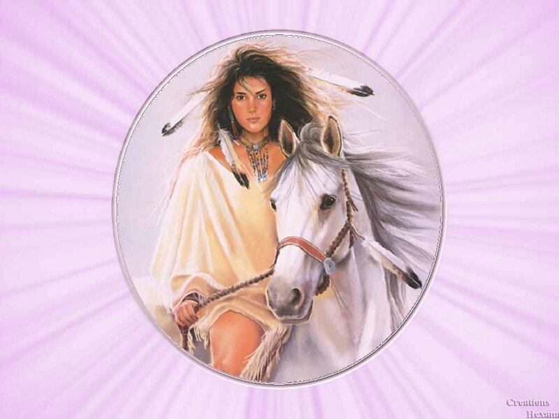 Woman with White Horse — Purple, Serene, Illustration
