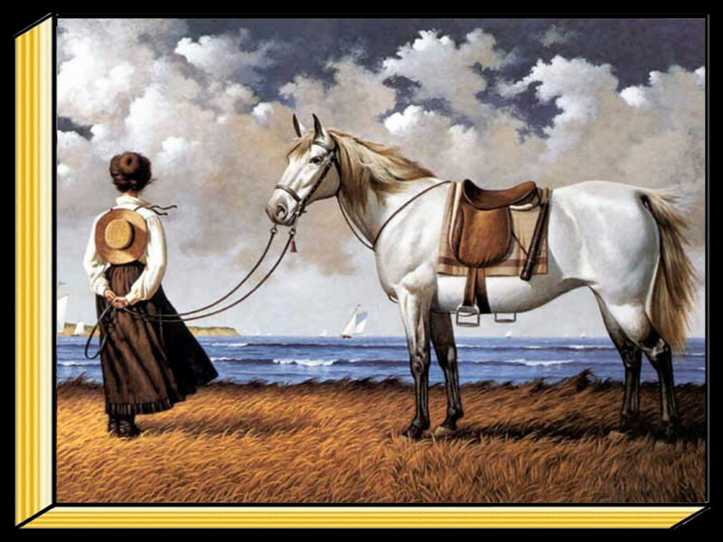 Woman with White Horse — Serene, Afternoon, Painting