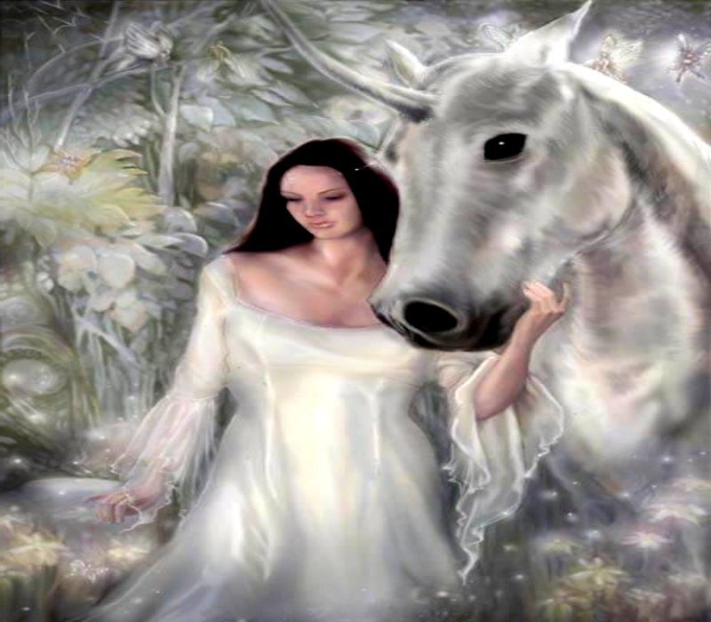Woman with White Horse — Serene