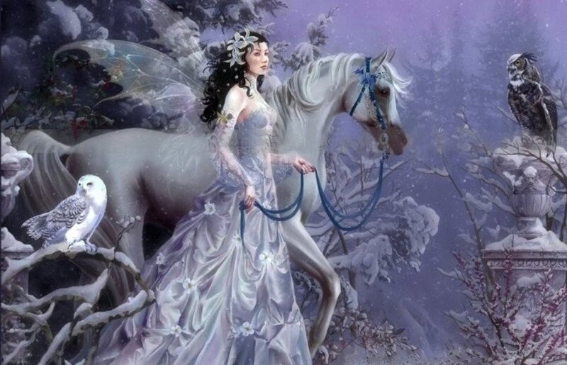 Woman with White Horse — Serene, Winter