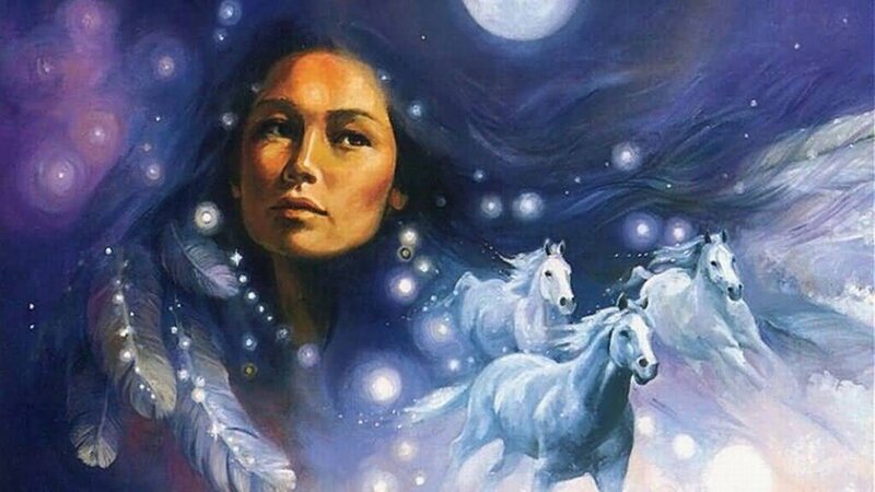 Woman with White Horses — Blue