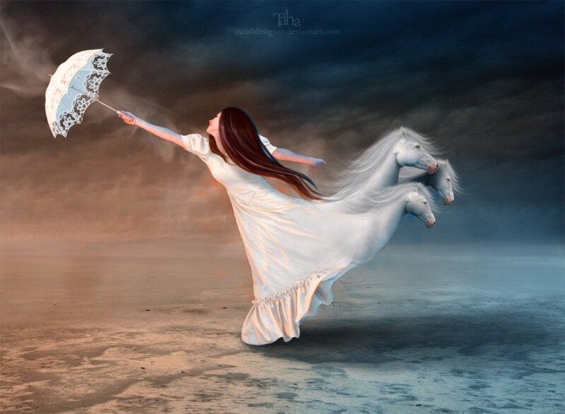 Woman with White Horses — Dramatic