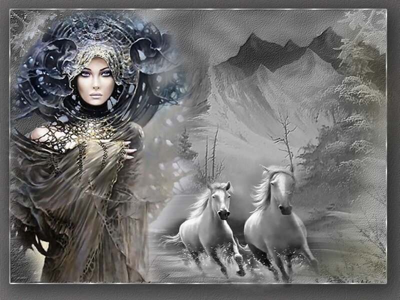 Woman with White Horses — Gray