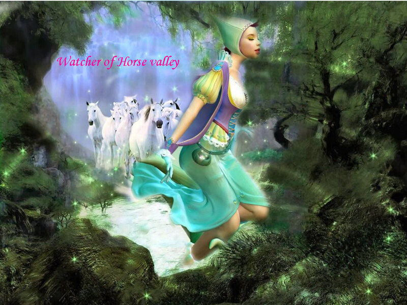 Woman with White Horses — Green