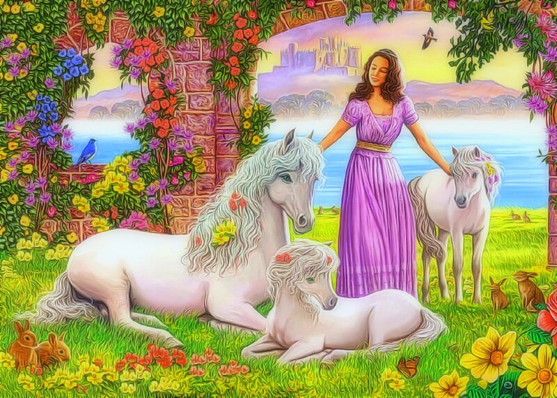 Woman with White Horses — Purple