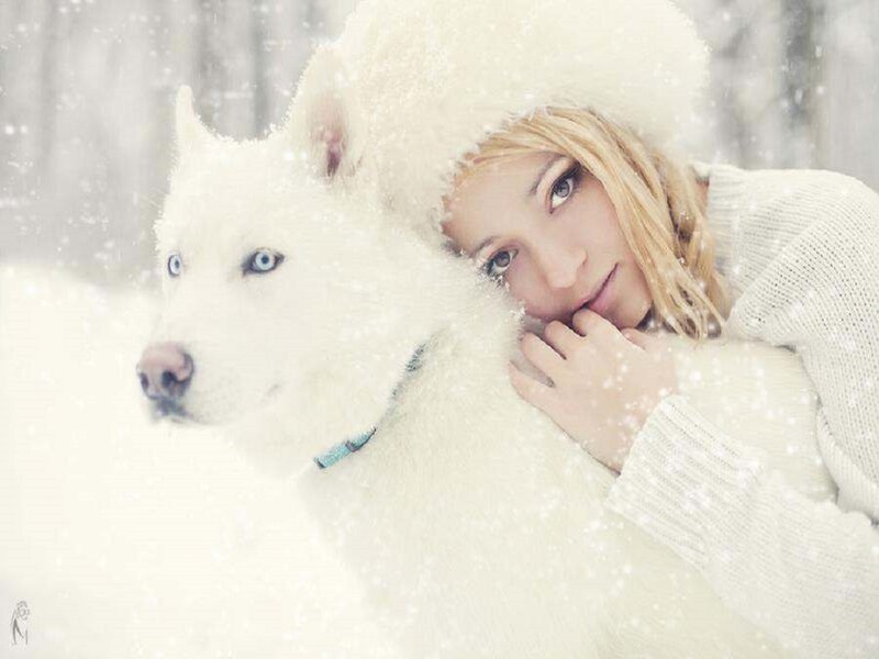 Woman with White Husky