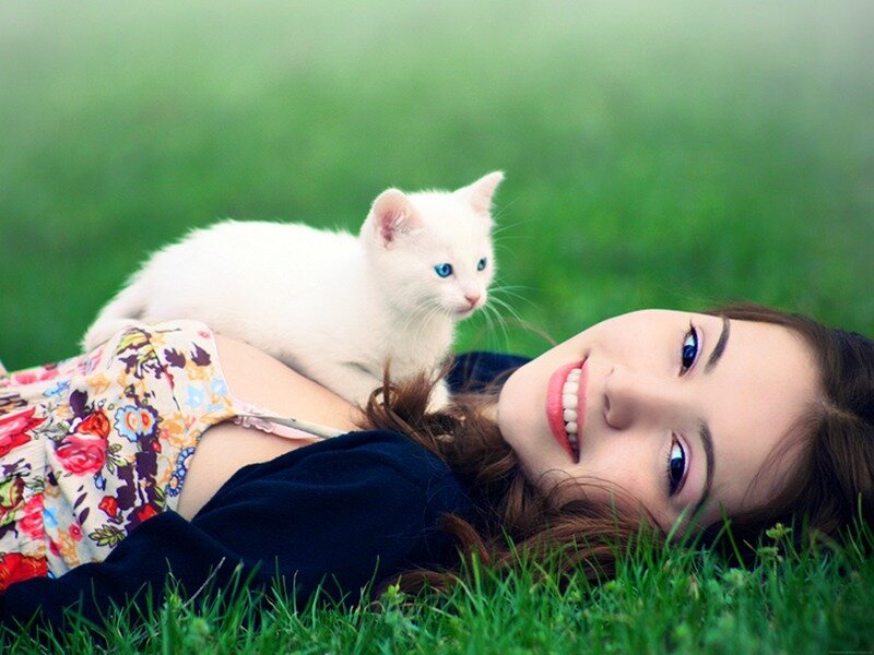 Woman with White Kitten