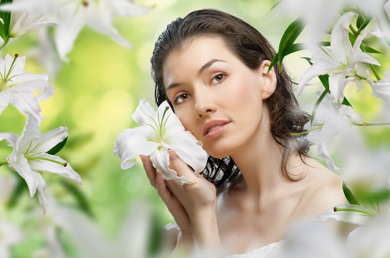 woman with white lilies