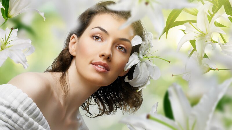 woman with white lilies