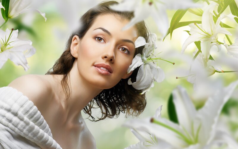 woman with white lilies