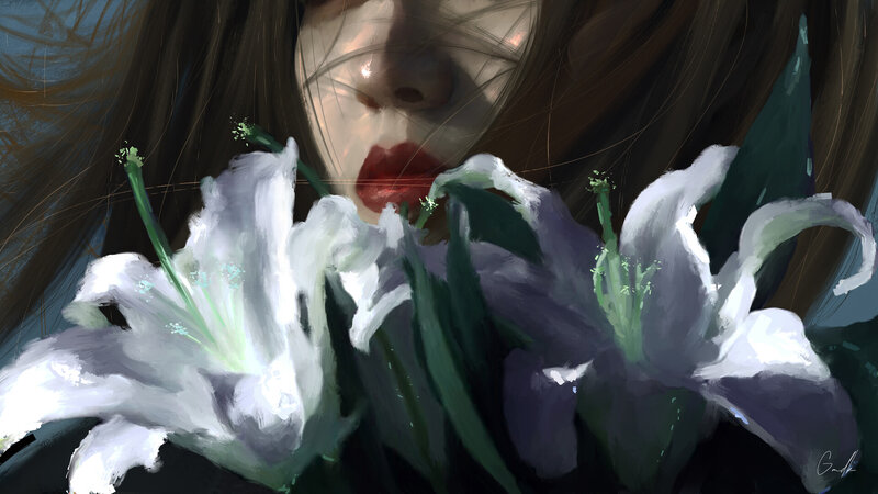 Woman with White Lilies — Dramatic
