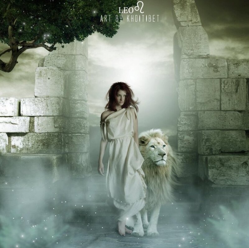 Woman with White Lion — Mystical