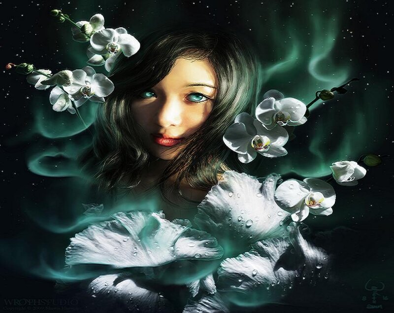 woman with white orchids
