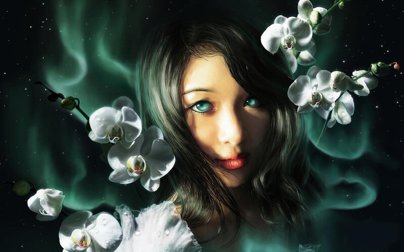 Woman with White Orchids — Dramatic