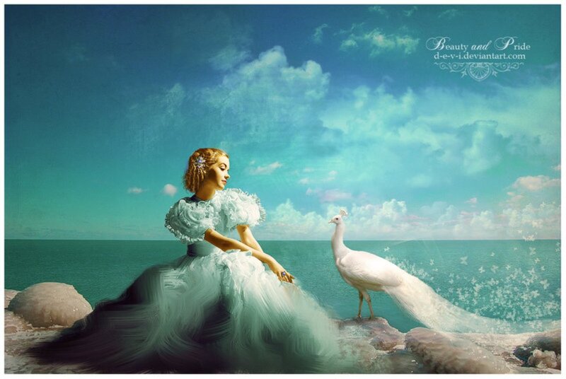 Woman with White Peacock — Blue