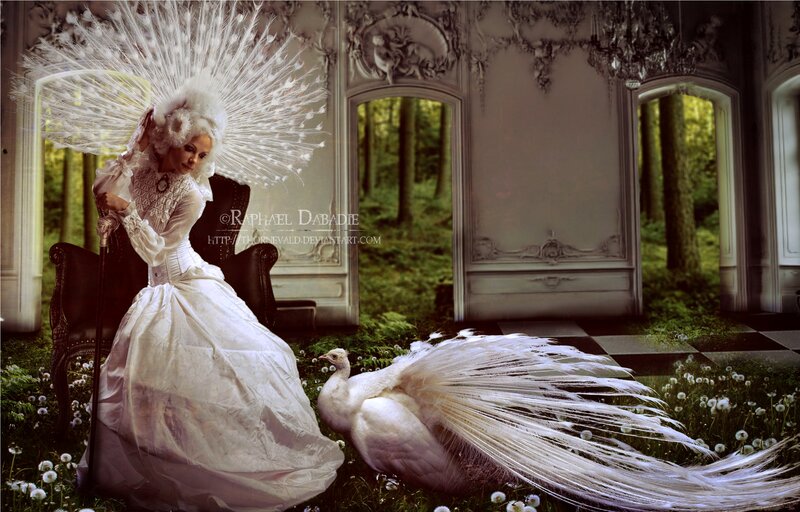 Woman with White Peacock — Dramatic