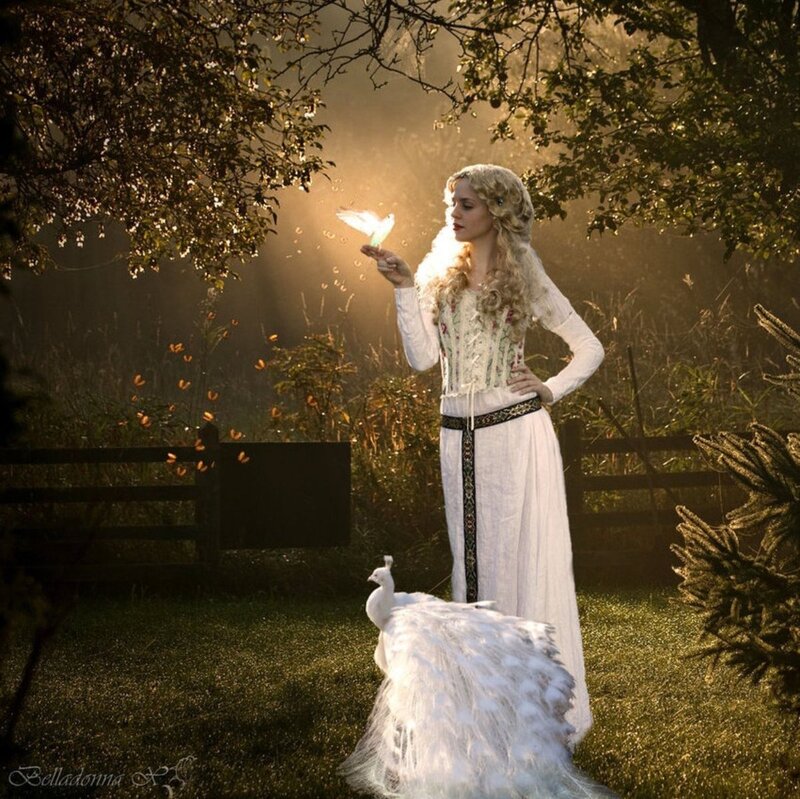 Woman with White Peacock — Serene