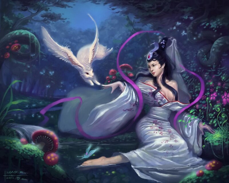 Woman with White Rabbit — Purple