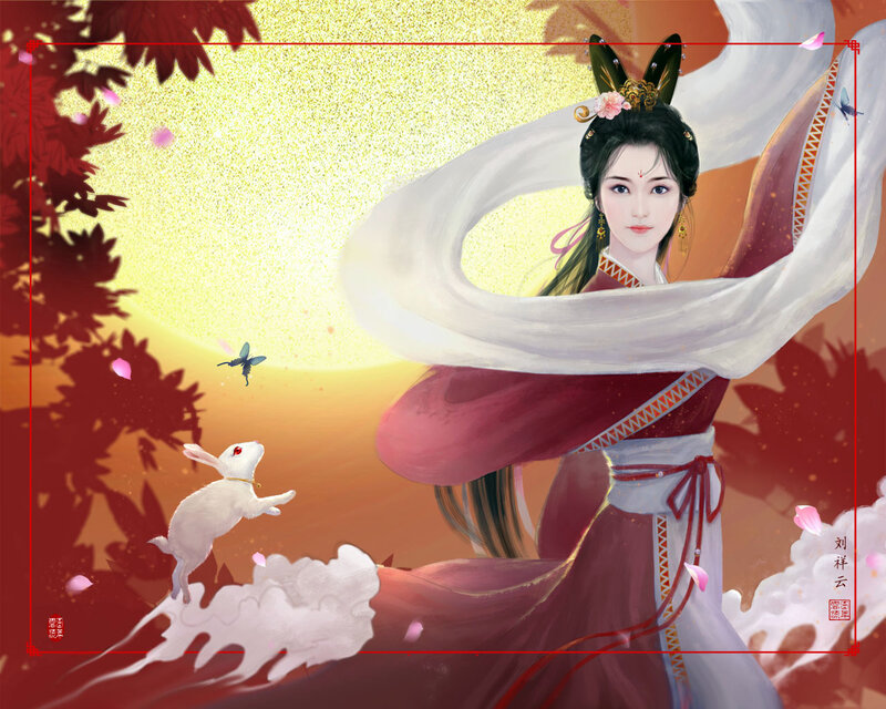 Woman with White Rabbit — Red