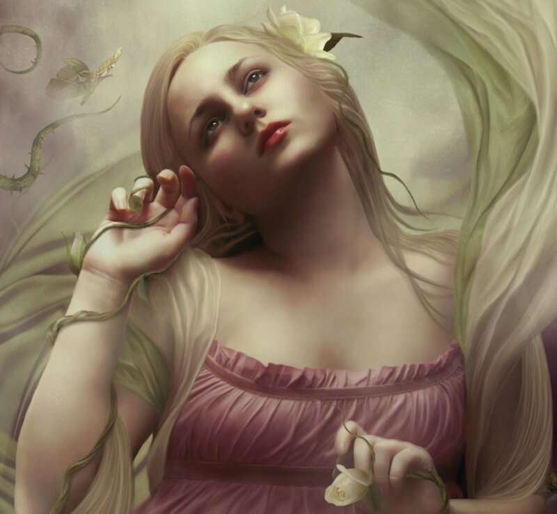 Woman with White Rose — Pink