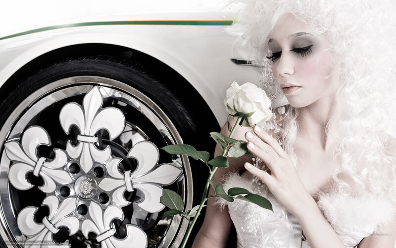 Woman with White Rose — Serene, Photograph, White Car