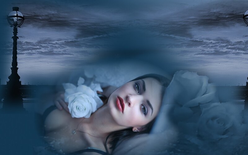 Woman with White Roses — Blue