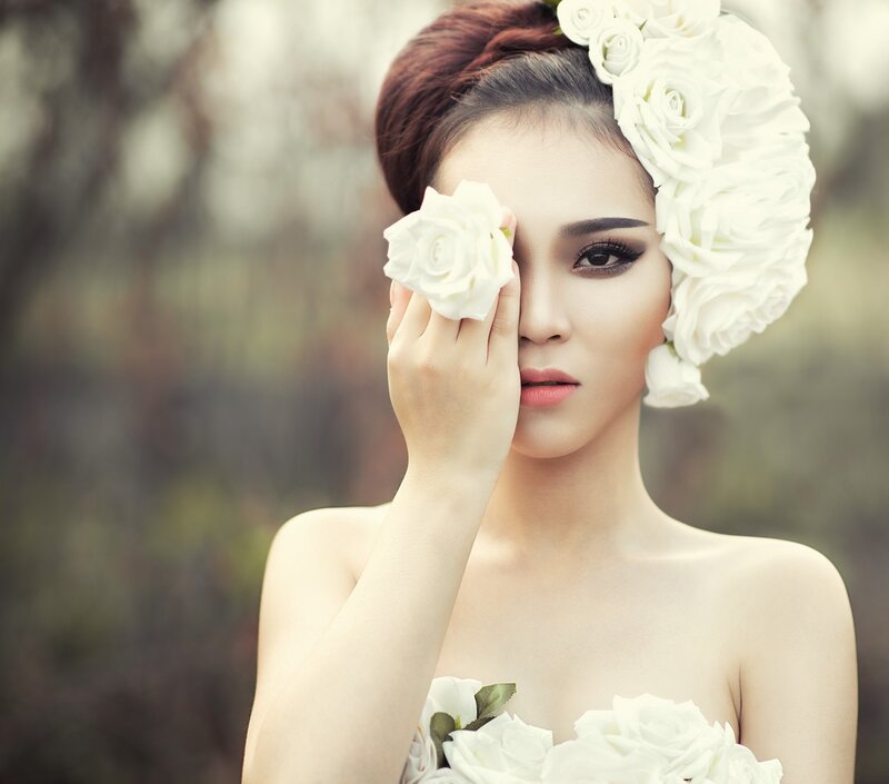 Woman with White Roses — Serene, Photograph, White Roses, Makeup