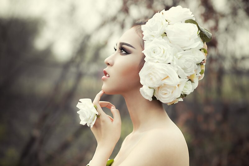 Woman with White Roses — Serene, Spring