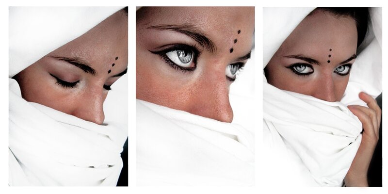 woman with white scarf
