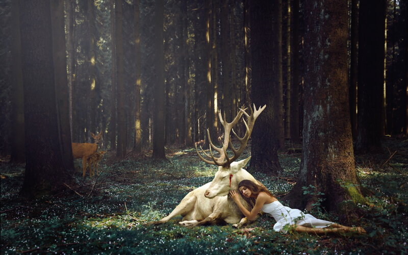 Woman with White Stag — Green