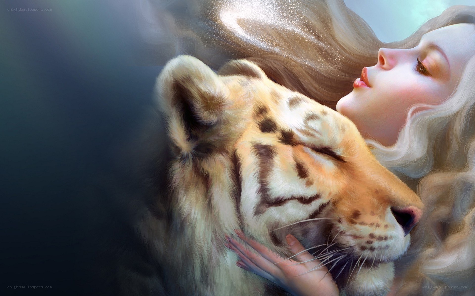 woman with white tiger