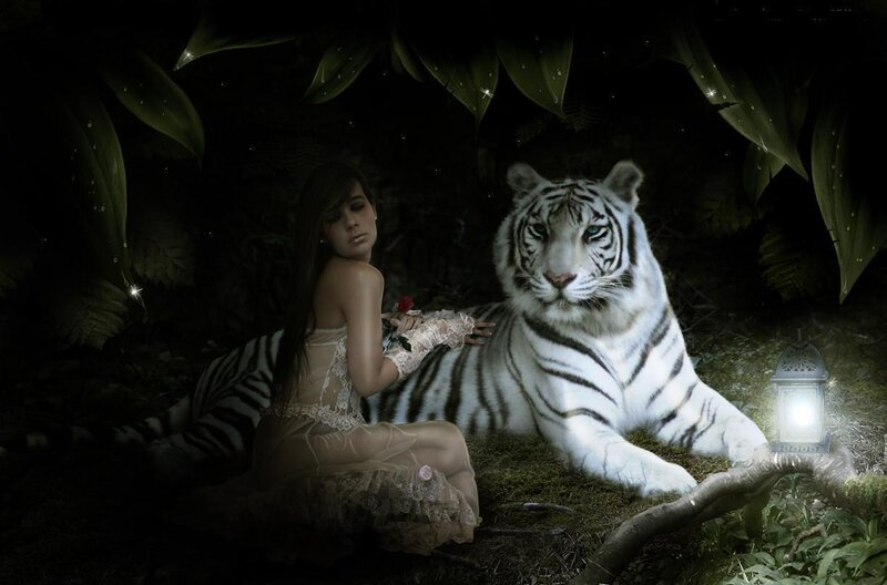 Woman with White Tiger — Black
