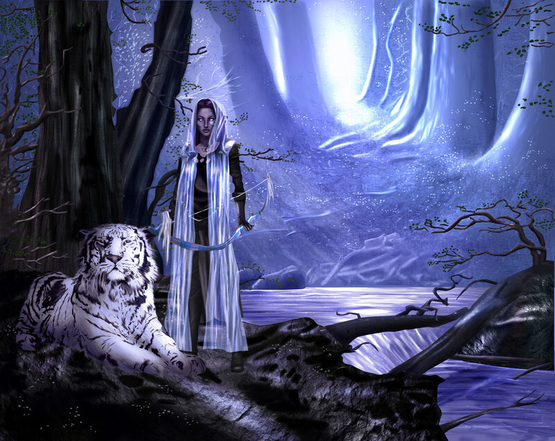 Woman with White Tiger — Blue