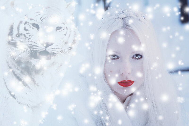 Woman with White Tiger — Cold, Winter