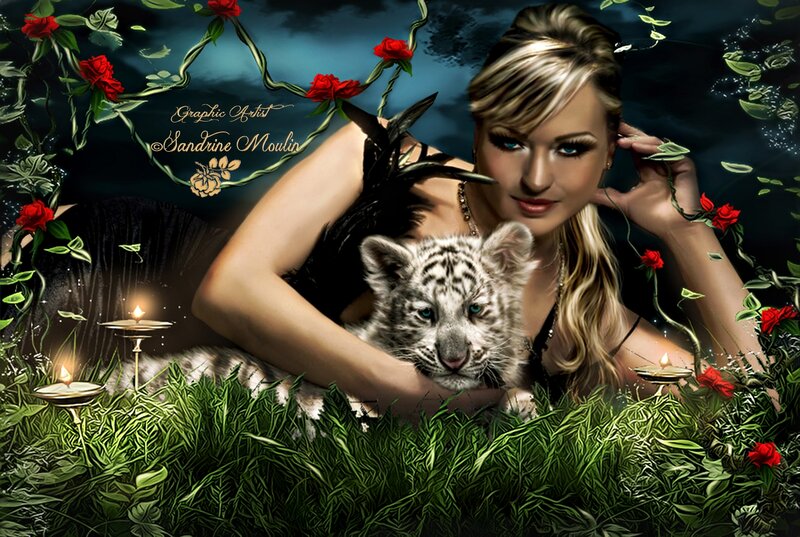 Woman with White Tiger Cub