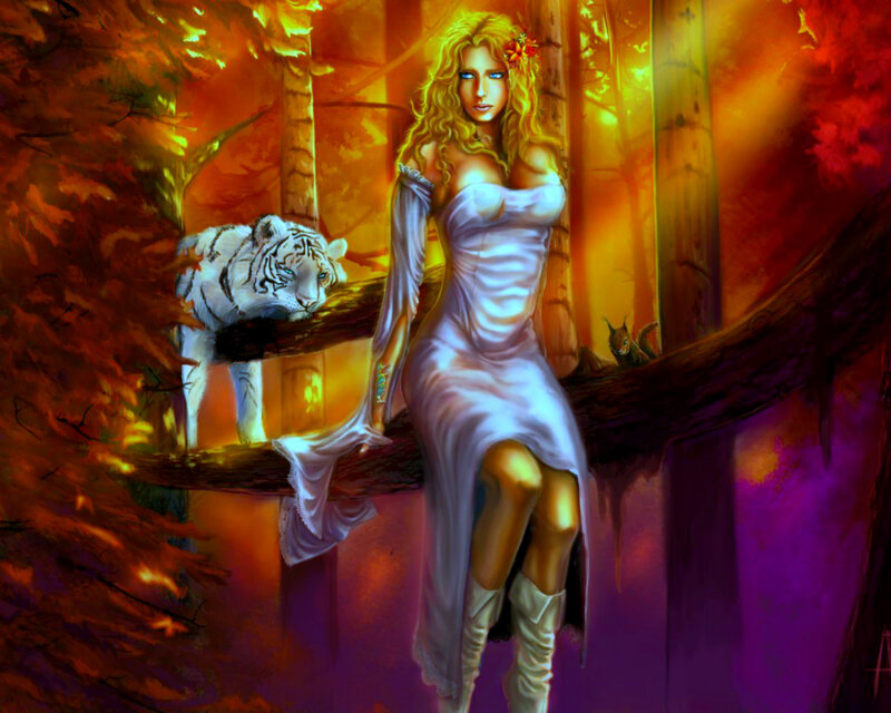 Woman with White Tiger — Orange