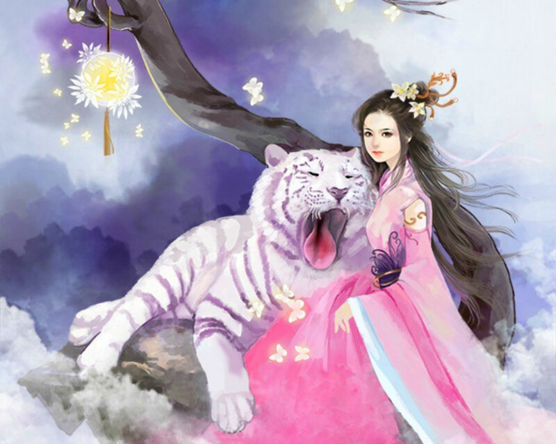 Woman with White Tiger — Pink