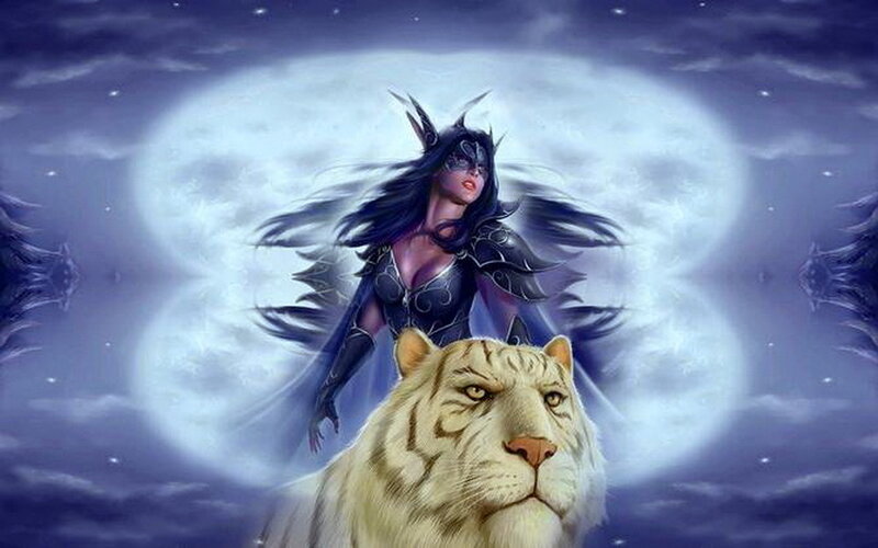 Woman with White Tiger — Purple