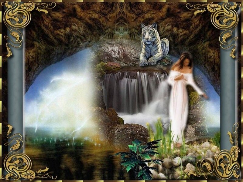 Woman with White Tiger — Serene