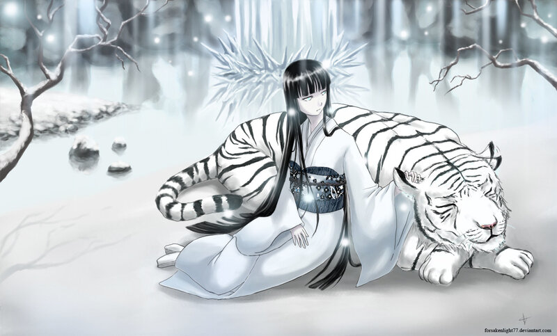 Woman with White Tiger — Serene, Winter