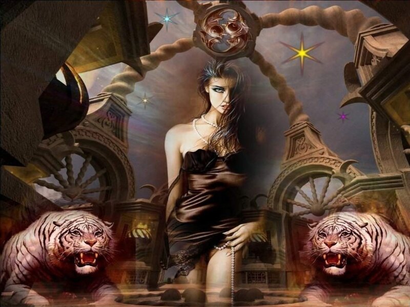 woman with white tigers