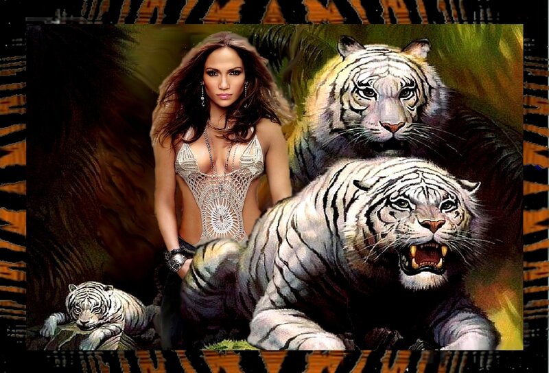 Woman with White Tigers — Dramatic