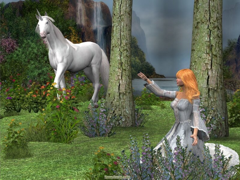 Woman with white unicorn